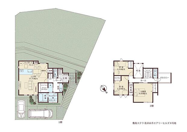【3LDK】LDKに2ヶ所の吹抜けを設けた、明るく開放感のある住まい。LD全体を見渡しやすく作業スペースを広く確保できる、フルフラットの対面式キッチンです。FCLとランドリー室が隣接し家事をサポート。