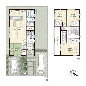 LDKに畳コーナーが隣接しており、合わせると約20.25帖の広々空間に。お子様のプレイルームやお昼寝スペースにおすすめです。約5.0帖の納戸がありライフスタイルに合わせて多用途にご活用いただけます。 