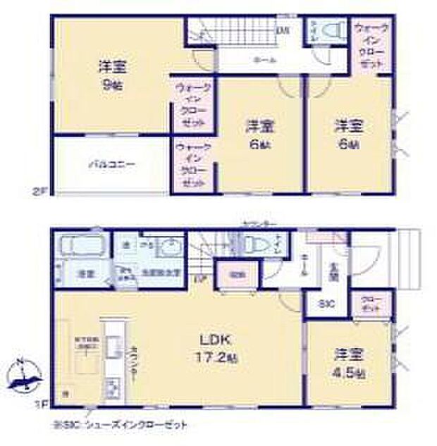 (1号棟)、価格3390万円、4LDK、土地面積219.36m2、建物面積106.1m2
