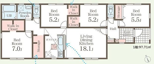 (1号棟)、価格2890万円、4LDK、土地面積391.76m2、建物面積97.71m2
