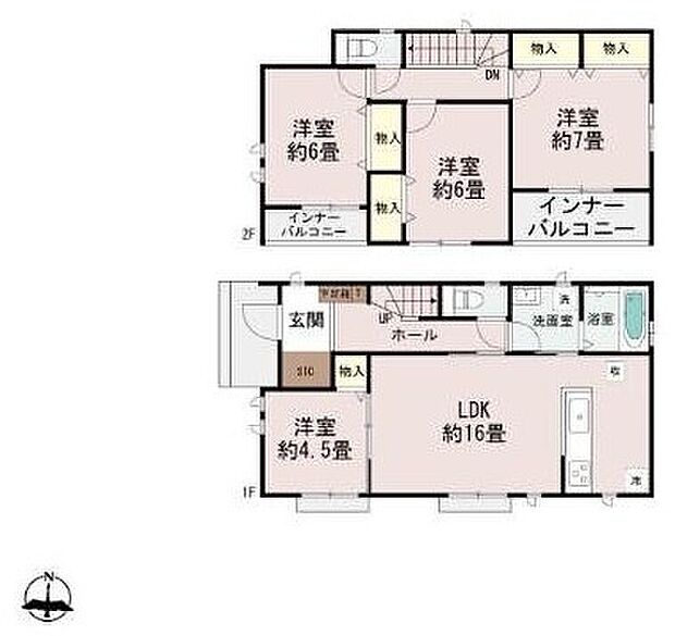 【4LDK】全居室南向きで、明るい室内の4LDK！
お子様が飲み物をこぼしたり汚してしまってもお掃除が簡単な全室フローリング仕様♪