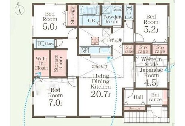 【4LDK】貴重な平屋建て♪LDKは広々20帖♪
あると落ち着く和室スペースは来客用やお昼寝スペースにおすすめです!