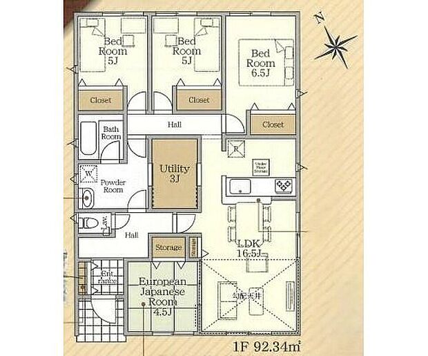 【4LDK+S】ゆとりの設計の平屋建て♪
使い方様々なユーティリティスペースあり！