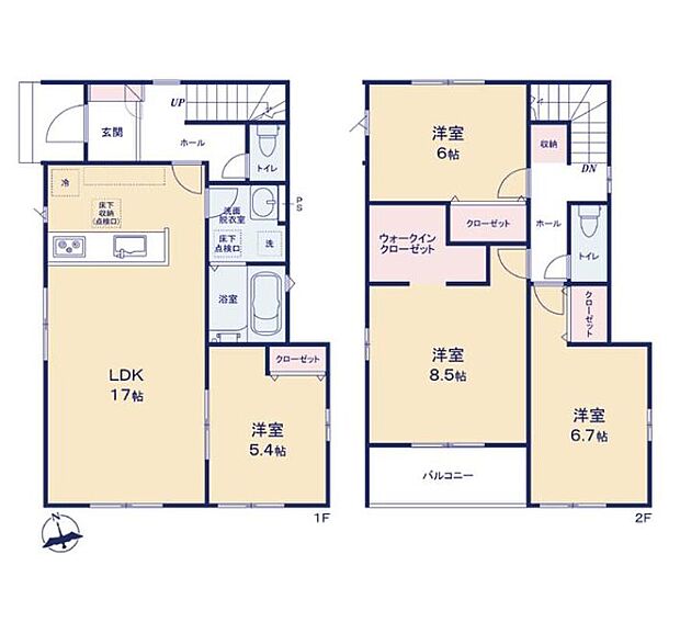 【4LDK】主寝室はWIC付の広々8.5帖☆大きなベッドも置けますね♪
リビング続きの洋間は、客室としても、お子様のお昼寝場所にも便利です！