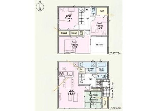 【4LDK】主寝室は8.7帖♪ダブルベットを置いてもゆとりあり♪
リビングの続き間にある和室は来客用やお昼寝スペースにおすすめです！