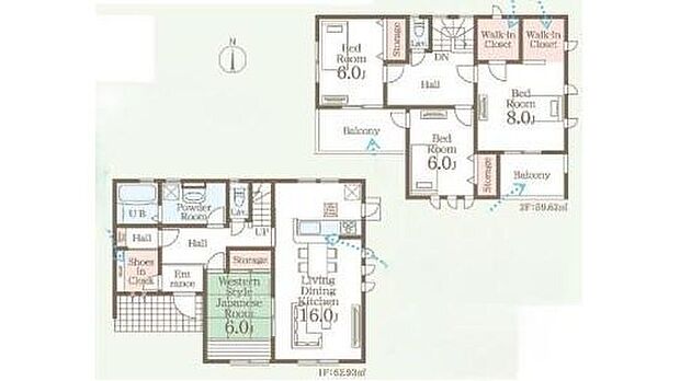 【4LDK】全室南向き♪全室6帖以上のゆとりの設計♪
WICやシューズクロークなど大型収納も充実しています。