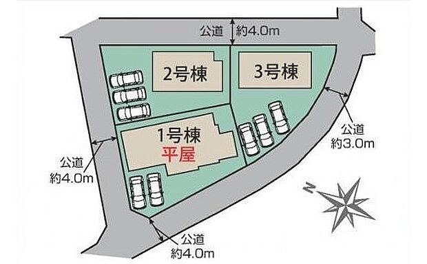 【全体区画図】◆1号棟…土地面積220.21m2　◆2号棟…土地面積191.33m2　◆3号棟…土地面積192.57m2