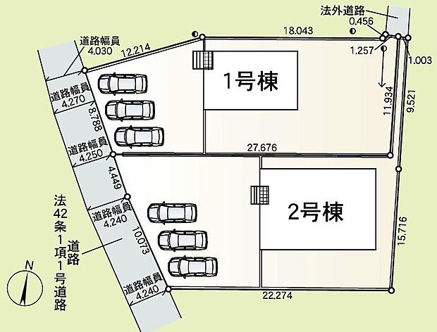 【全体区画図】開放感あふれる100坪超えの敷地!カースペースは並列3台分駐車可能です。日当たり良好なお庭付きでゆとりある暮らしが生まれます♪