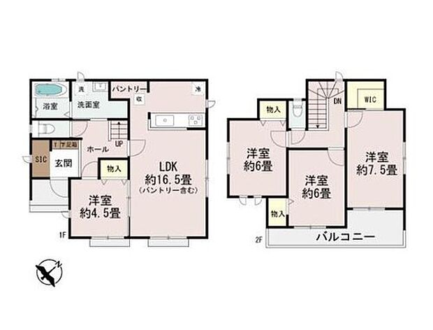 【4LDK】ベビーカーや外遊び用おもちゃもサッと出し入れできるSIC♪
急な来客時も対応しやすい、ホールから直接出入りできる1階居室♪
2階の居室は全室6帖以上!子供部屋にもゆとりが生まれます♪
