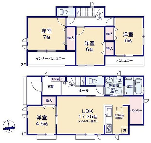 【4LDK】広々とした解放感のあるLDKに、自分好みのインテリアでレイアウト。季節ごとに模様替えなども、楽しみの一つとなりそうです♪ママにも嬉しい食材やストック品置き場に便利なパントリーを完備!