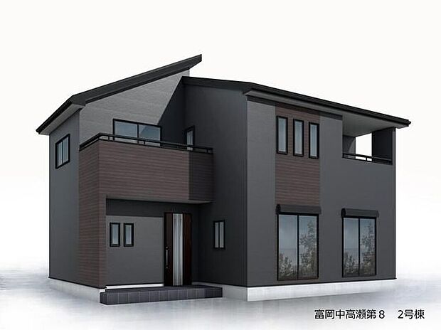 【完成予想図(外観)】（2号棟）
洗練された外観デザインが目を引く、理想の住まい。これからの新しい暮らしに期待が膨らむ美しい佇まいです。