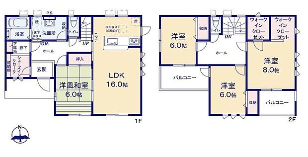 【4LDK】全室6帖以上の4LDK！広くて使いやすい間取りです。リビングの続き間に和室あり♪お子様のお昼寝スペースや来客用におすすめ！ゆとりの広さのプライベートルームには、収納充実のクローゼットが♪
