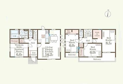 全居室が6帖以上の4LDK！広くて使いやすい間取りです。リビング横には多目的に利用できる和室を完備♪玄関からすぐにご案内できるので急な来客時も安心です。南向きバルコニーにはたっぷりとお洗濯物が干せます♪ 