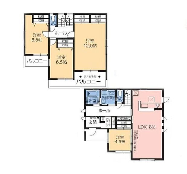 【4LDK】◇SICや全居室収納付きでお部屋がスッキリ片づけやすい設計♪◇18帖のゆとりあるLDKには人気の対面式を採用し、家族の会話も弾みます♪◇12帖の広々主寝室が魅力！広さを活かして書斎コーナーを設置しても◎