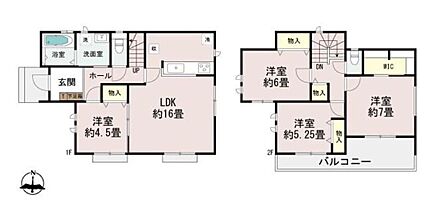 LDK16帖の家族の使い方が広がる4LDK！主寝室にはWICを備え収納も充実☆2部屋から出入りできるワイドバルコニーも魅力♪家族それぞれの個室を確保しながら、1階にも洋室がある使い勝手の良さがポイントです◎ 