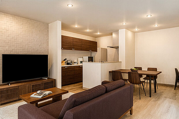 【イメージパース/リビング】新築参考Aプラン
みんなで長い時間を過ごすリビングは一番居心地のいいものであって欲しいですね。広々リビングに光と風を呼び込みます。