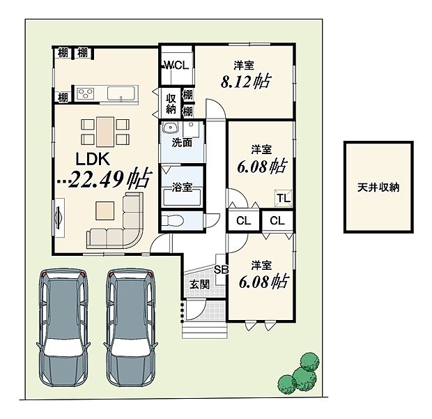 【平屋プラン】
建物面積92.47m2　建物価格2030万円
