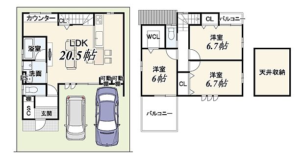 【13号地:新築参考プラン】■土地2800万円(95.03m2)■建物2029万円(92.75m2) 南西向きで日当たり&通風良好!リビング20帖&全居室6帖以上を確保したゆとりのある間取り!