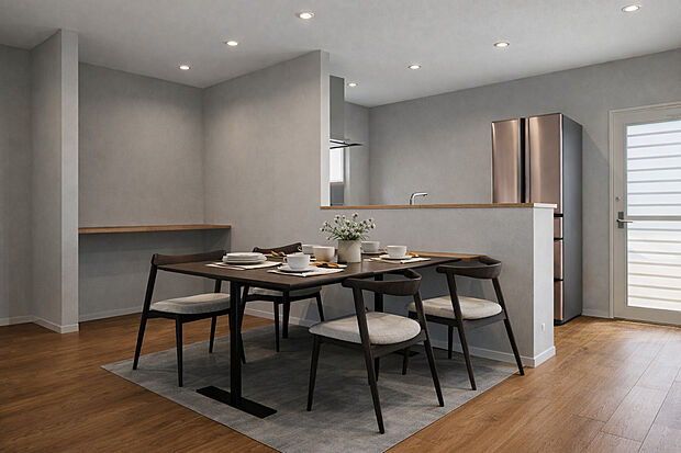 【【イメージパース】※新築参考メインプラン】忙しい朝もしっかり家族が揃って食事をして頂けるゆとりある大きさのダイニングスペース!