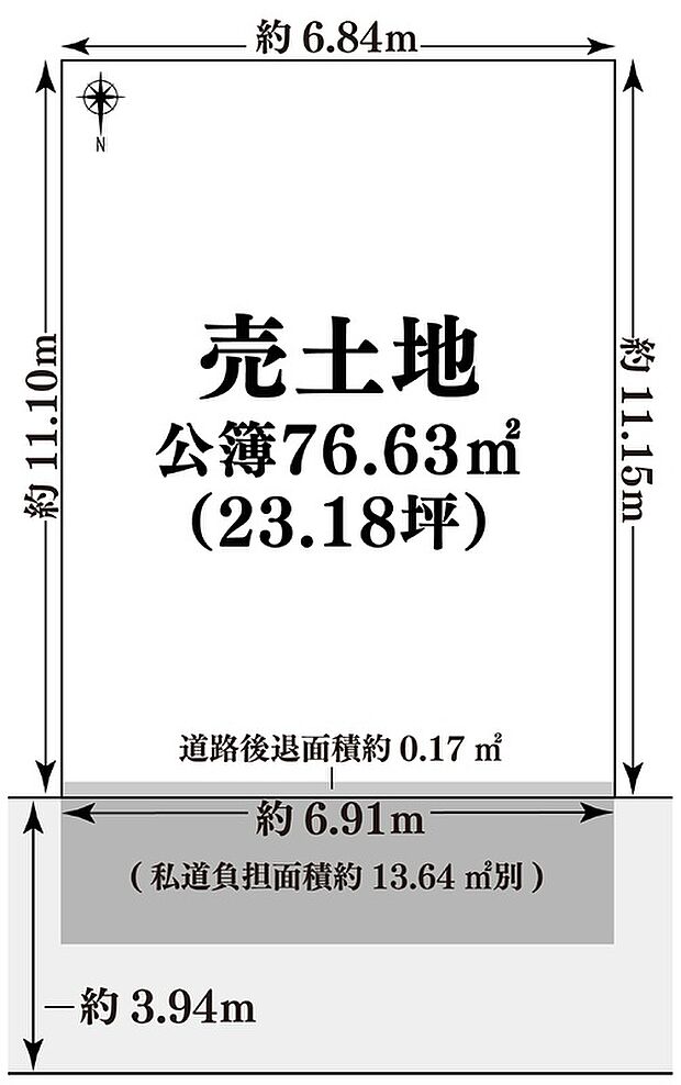 私道負担13.70m2別
セットバック約0.17m2有