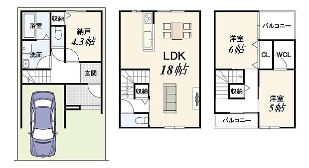 【【新築参考プラン】】建物面積87.08ｍ2、建物価格1800万円