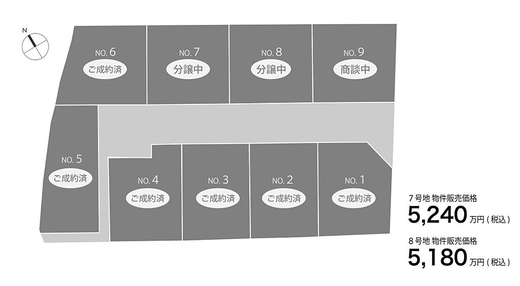 湖都タウンII期分譲地区画図。
No.7・No.8が販売中の建売分譲です。