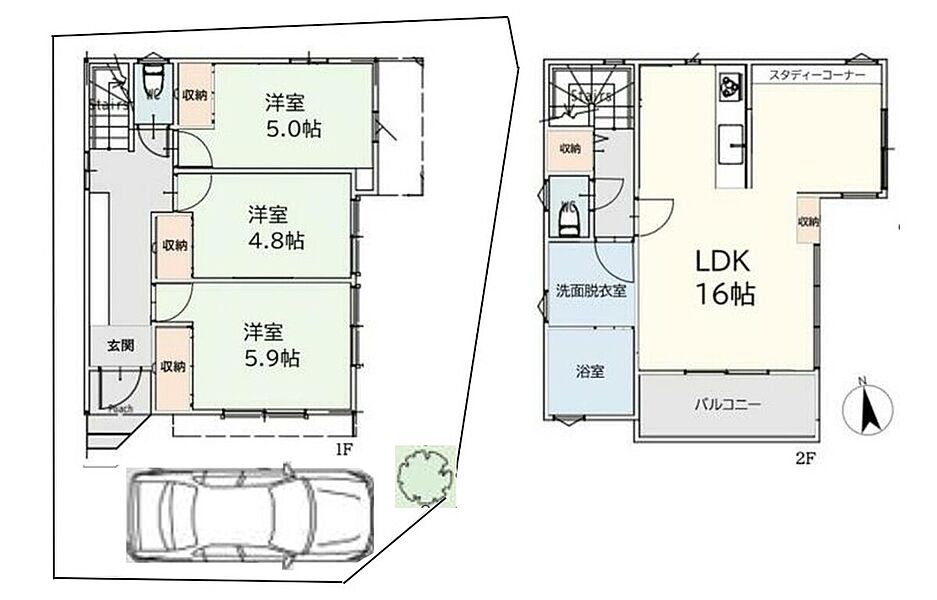 2階にリビングの3LDK