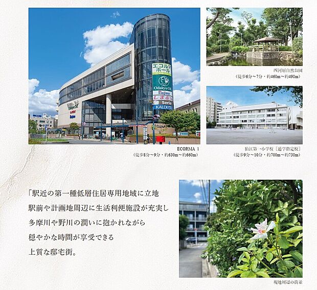 買い物、教育施設、公園、自然と周辺に揃う恵まれた環境。