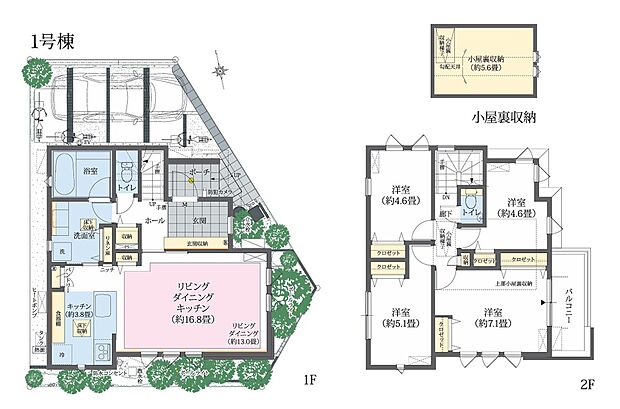 １号棟　4LDK　敷地面積／94.00ｍ2　建物面積／93.98ｍ2