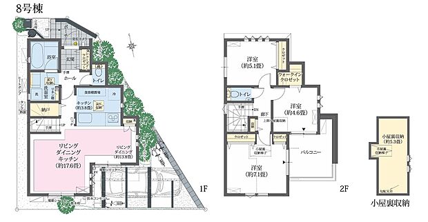 【3LDK】＋SIC＋WIC＋小屋裏収納
※1階水回り
※大型バルコニー