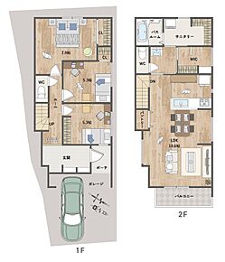 ご家族が集まるLDKはプライバシーを確保しやすい2階に配置。全居室に収納を備え、サニタリー横にはWICも設置。片付けやすく快適に暮らせる住まいです。 