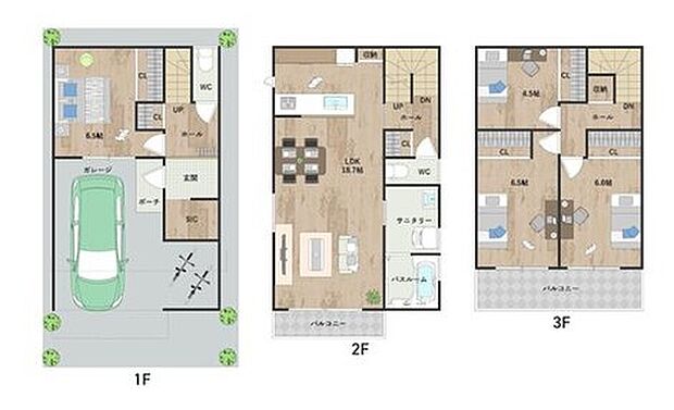 LDKは約18.7帖。採光やプライバシーに配慮した2階リビング仕様です。SICやホール収納等随所に収納があり、荷物がすっきりと片付きます。《建物面積111.78m2、建物価格2008万円》