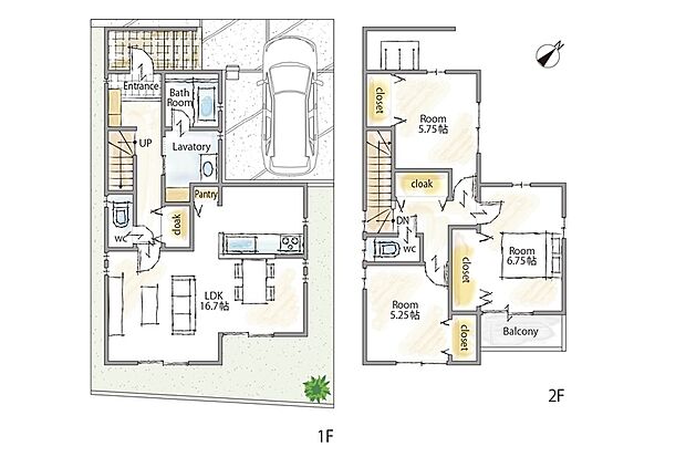 【3LDK】【大規模収納が各所に！収納家具置かない派におススメ♪】
リネン庫（収納棚）+1階ファミリークローク+パントリー+お庭スペース+2階ファミリークローク（1帖分）+各居室収納+大規模クローゼット（主寝室）