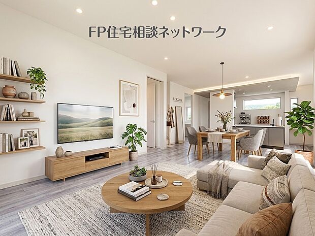 【リビング】本画像はAIがCGで家具作成しており、実際の現地に家具は設置されておりません。また、販売価格に家具、小物等は含まれておりません。