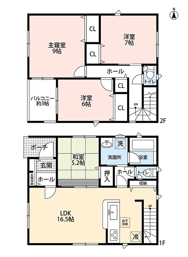 (1号棟)4LDK、土地面積150.86m2、建物面積102.05m2