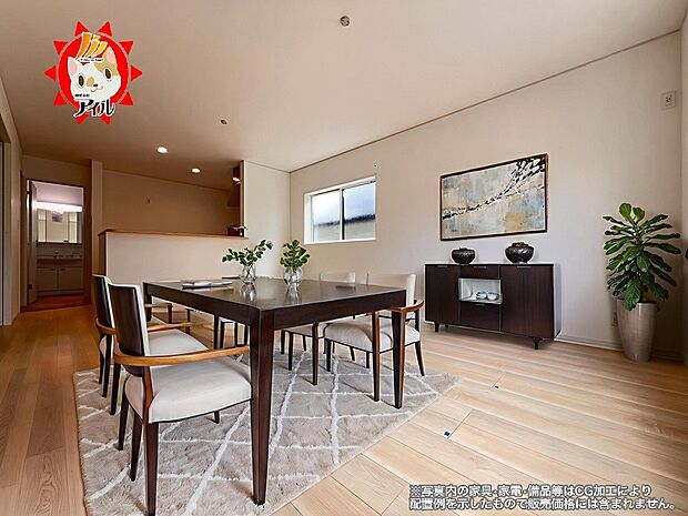 16帖のリビングルーム 2面採光の明るい居室です