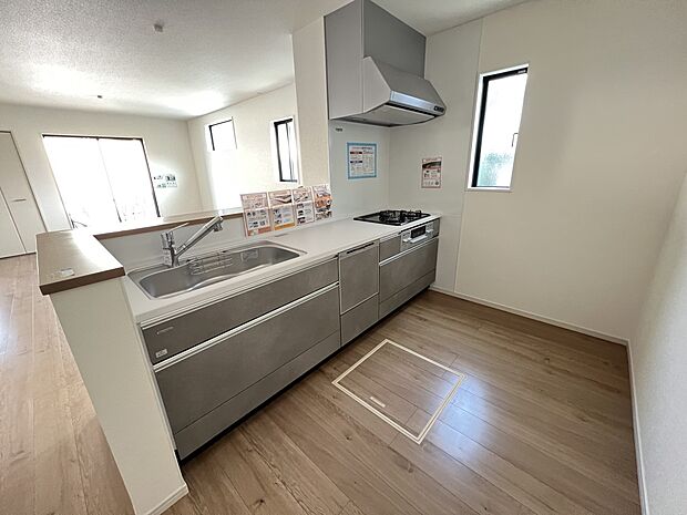 リビングを一望できる対面式システムキッチン　食洗機・浄水器付き