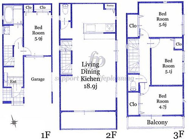 価格: 7990万円、間取り: 4LDK、土地面積: 59.05m2、建物面積: 111.59m2 / 南面バルコニー パントリー カップボード 全居室収納