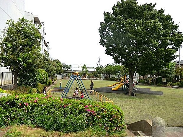 長津田公園まで1100m。芝生広場や複合遊具、ブランコがある、長津田保育園に隣接している公園です。駅やスーパーに近く、お子さまと買い物帰りに立ち寄れるので便利ですね。