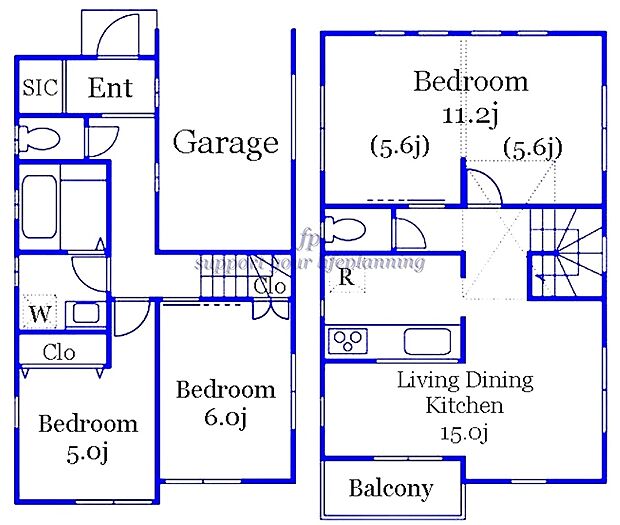 【3LDK】ビルトインガレージ　南面バルコニー　2階リビング　シューズインクローク　2階洋室は2部屋に分割可能　ロフト付