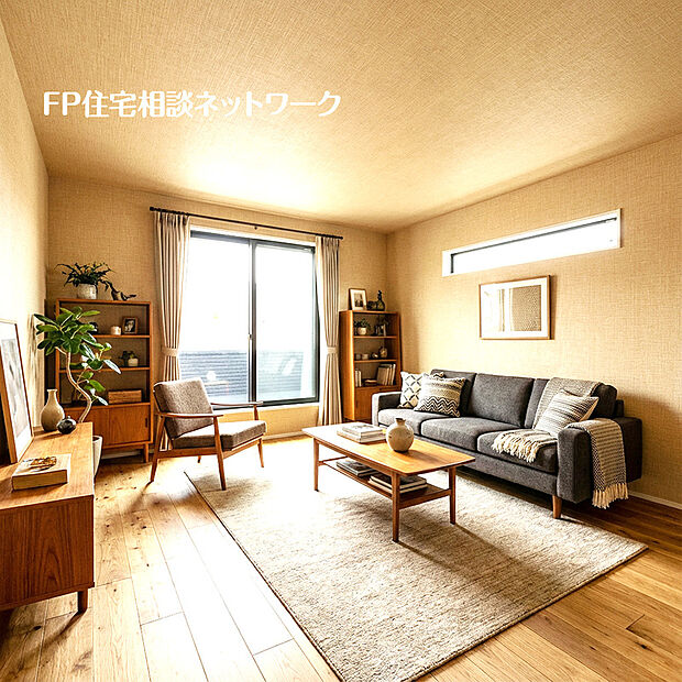 【リビング　イメージ図】本画像はAIがCGで家具やクロス床材等を作成したイメージ図です。実際の現地に家具、クロス等は設置されておりません。また販売価格に家具等は含まれてません。