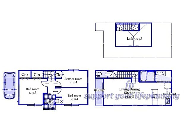 【3LDK】II型キッチン　水回り集中し家事動線良好　固定階段ロフト