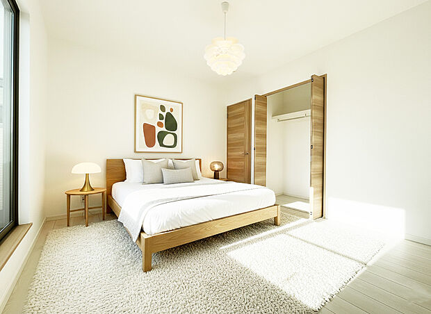 【日当たりの良い主寝室~13号棟】本画像はAIがCGで家具作成しており、実際の現地に家具は設置されておりません。また、販売価格に家具等は含まれておりません。