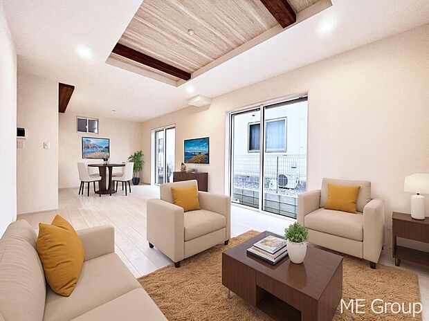 ご家族の賑やかな話し声で包まれる明るいリビング ※家具はCGです