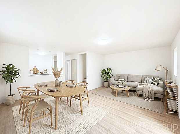 対面キッチン＆リビングイン階段を採用した家族の絆深まるＬＤＫ　※家具はCGです