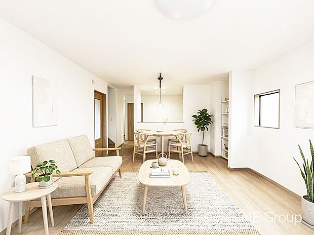 家族の和やかな会話が聞こえてきそう。開放感のあるリビングです。※家具はCGです  