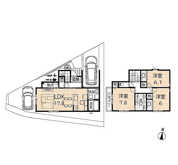 ゼロホーム注文建築プラン例(建物価格:2,804万円(税込)※外構工事費・地盤改良費・水道工事費は価格に含まれません。 建延面積:99.37m2)