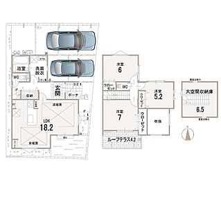 ※間取り図・パース・写真中に車や家具を掲載の場合は配置例を示したもので実際に設置されているわけではありません。特にコメントがない場合は家具や車などは販売価格に含まれません。 