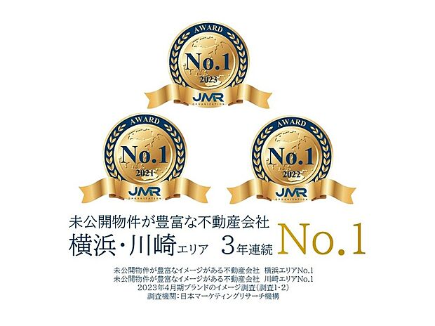 横浜・川崎エリアに5店舗を構えるリアルエージェントは、未公開物件が豊富な不動産会社　横浜エリア・川崎エリアNo.1に3年連続選ばれました！（日本マーケティングリサーチ機構調べ）