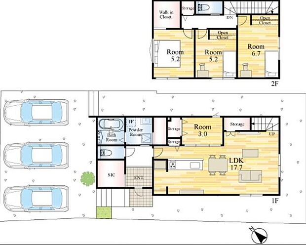 2898万円、4LDK、土地面積166.69m2、建物面積98.54m2 前面道路は公道北西側約5.3m、南西側約7.8m。駐車スペースはゆとりある3台分を確保。角地で陽当たり・風通し良好☆